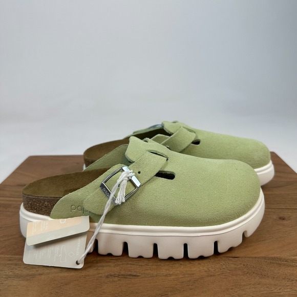 Birkenstock Shoes - New NWT Womens Birkenstock Papillio Chunk7 Boston Green Suede Clogs Size 37 US 6